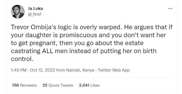 Ja loka felsi trevor ombija's logic is overly warped . he argues that if your da