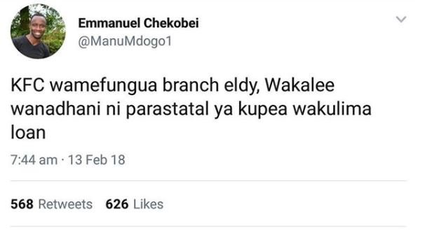Emmanuel chekobei manumdogo1 kfc wamefungua branch eldy wakalee wanadhani ni par
