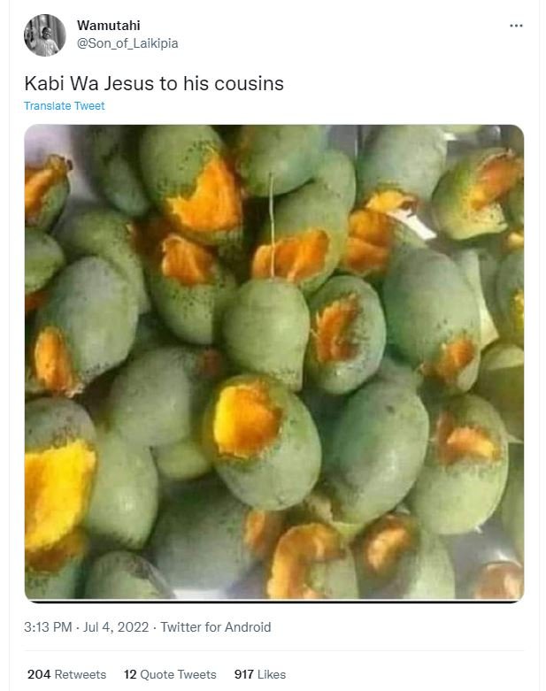 Wamutahi son_of_laikipia kabi wa jesus to his cousins translate tweet 3.13 pm ju