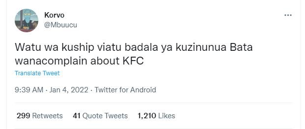 Korvo Mbuucu Watu wa kuship viatu badala ya kuzinunua Bata wanacomplain about KF
