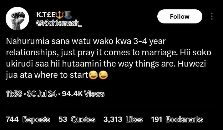 Ktee richiemash follow nahurumia sana watu wako kwa 34 year relationships just p