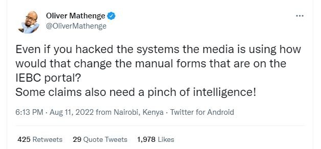 Oliver mathenge olivermathenge even if you hacked the systems the media is using