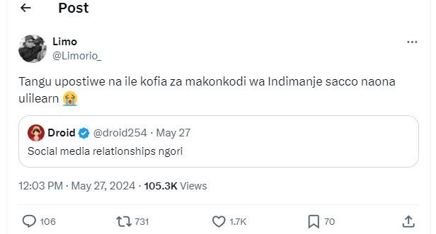 Post limo limorio_ tangu upostiwe na ile kofia za makonkodi wa indimanje sacco n