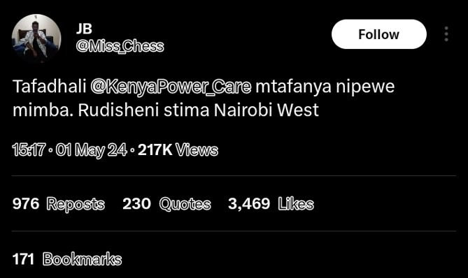 Jb misschess follow tafadhali kenyapower_care mtafanya nipewe mimba. rudisheni s