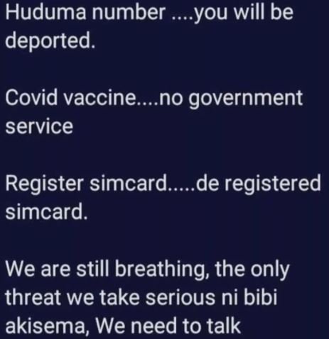 Huduma number you will be deported. covid vaccine. no government service registe
