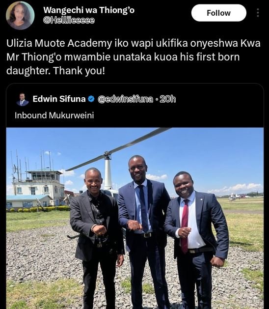 Wangechi wa thiong'o helllieeaee follow ulizia muote academy iko wapi ukifika on
