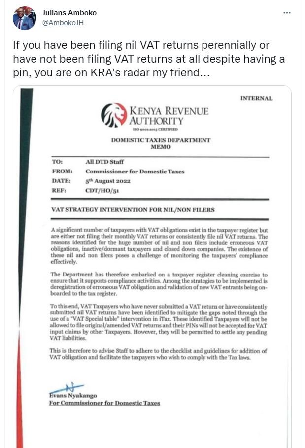 Julians amboko ambokojh if you have been filing nil vat returns perennially or h