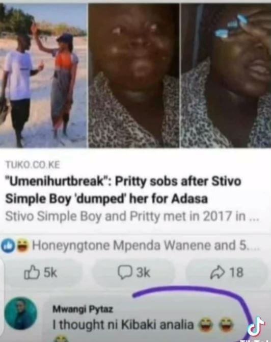 Tukocoke 'umenihurtbreak pritty sobs after stivo simple boy 'dumped her for adas