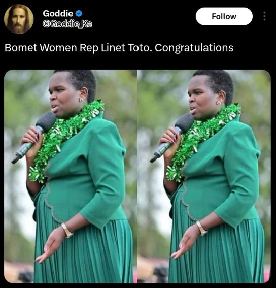 Goddie goddeke follow bomet women rep linet toto. congratulations