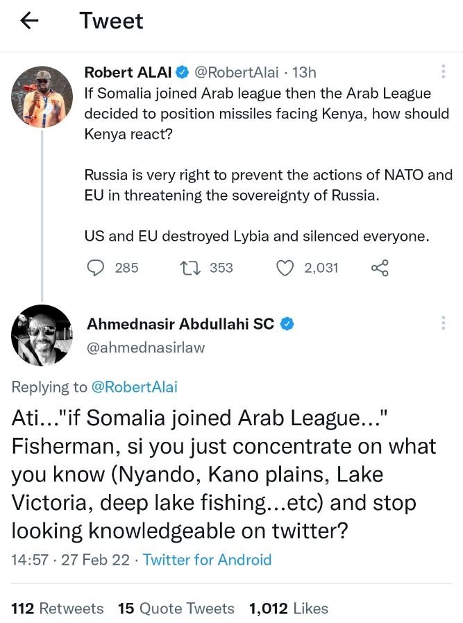 Tweet robert alai robertalai 13h if somalia joined arab league then the arab lea