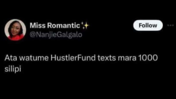 Miss romantic nanjlegalgalo follow ata watume hustlerfund texts mara silipi