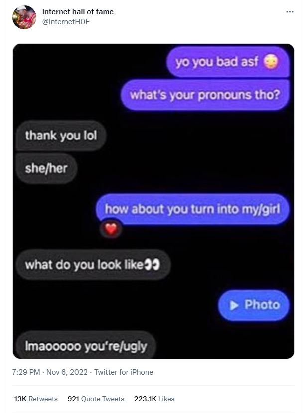 Internet hall of fame internethof yo you bad asf whats your pronouns tho? thank