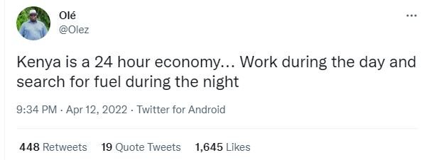 Olé olez kenya is a 24 hour economy.. . work during the day and search for fuel
