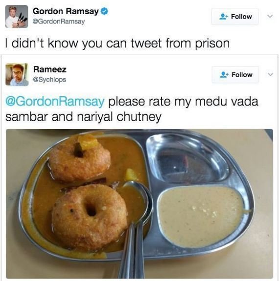 Gordon ramsay gordonramsay follow didn't know you can tweet from prison rameez s