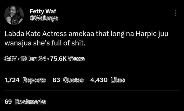 Fetty waf wafunya labda kate actress amekaa that long' na harpic juu wanajua she