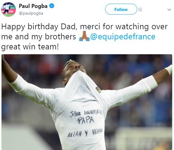 Paul pogba paulpogba follow happy birthday dad, merci for watching over me and m