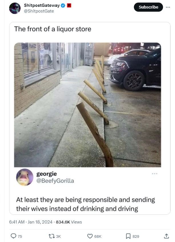 Shitpostgateway shitpostgate subscribe the front of a liquor store we bac georgi