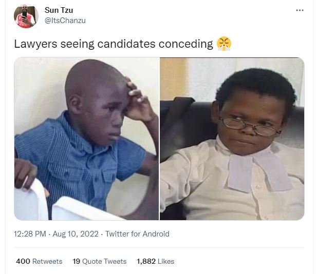 Sun tzu itschanzu lawyers seeing candidates conceding 12.28 pm . aug 10, twitter