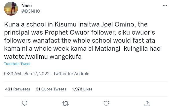 Nasir d3nho kuna a school in kisumu inaitwa joel omino the principal was prophet
