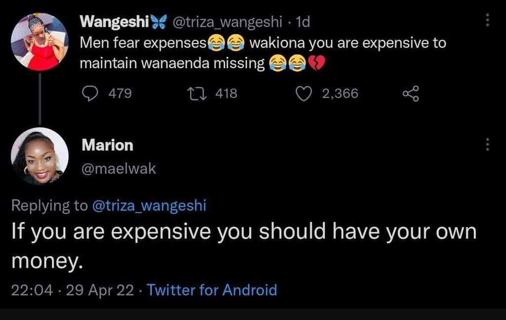 Wangeshi triza_wangeshi 1d men fear expenses wakiona you are expensive to mainta