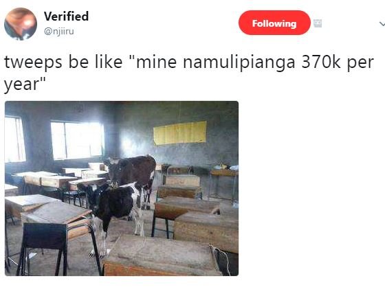 Verified njiiru following tweeps be like mine namulipianga 370k per year'