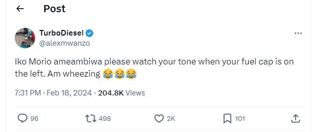 Post turbodiesel alexmwanzo iko morio ameambiwa please watch your tone when your