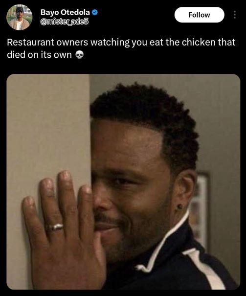 Bayo otedola mistarada5 follow restaurant owners watching you eat the chicken th