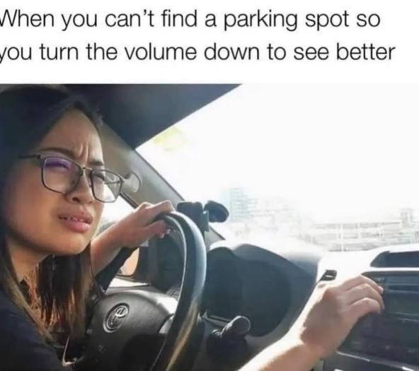 Nhen you can't find a parking spot so vou turn the volume down to see better