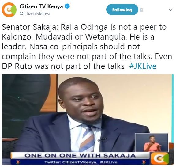 Citizen tv kenya citizentvkenya following senator sakaja raila odinga is not a p