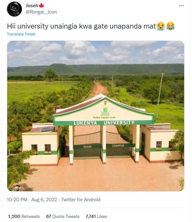 Joseh rongai_icon hii university unaingia kwa gate unapanda mat íc translate twe