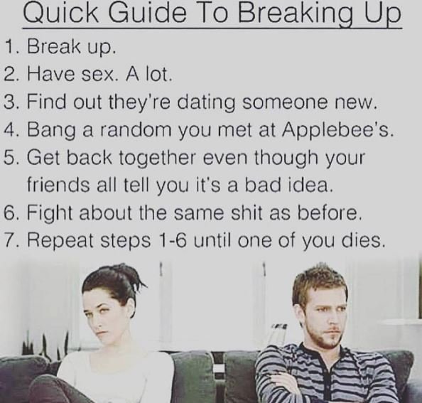 Quick guide_to breaking_up 1 break up. 2 have sex. a lot . 3. find out they're d