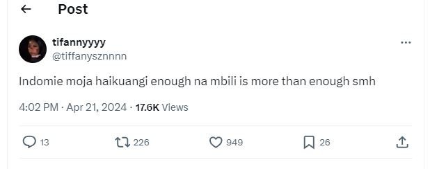 Post tifannyyyy tiffanysznnnn indomie moja haikuangi enough na mbili is more tha