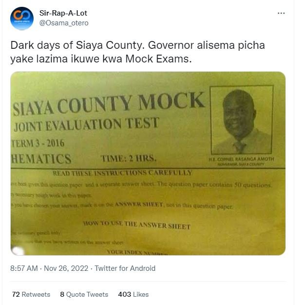 Sir rap alot osama_otero dark days of siaya county. governor alisema picha yake