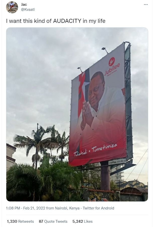 Jac Kvaati want this kind of AUDACITY in my life 1.08 PM Feb 21, from Nairobi, K