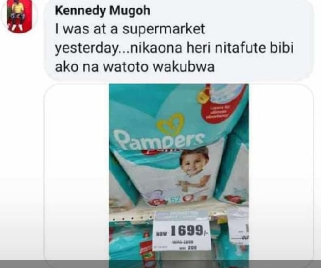 Kennedy mugoh was at a supermarket yesterday . nikaona heri nitafute bibi ako na