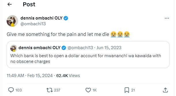 Post dennis ombachi oly ombachi13 give me something for the pain and let me die