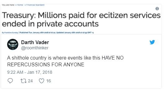 Treasury millions paid for ecitizen services ended in private accounts darth vad