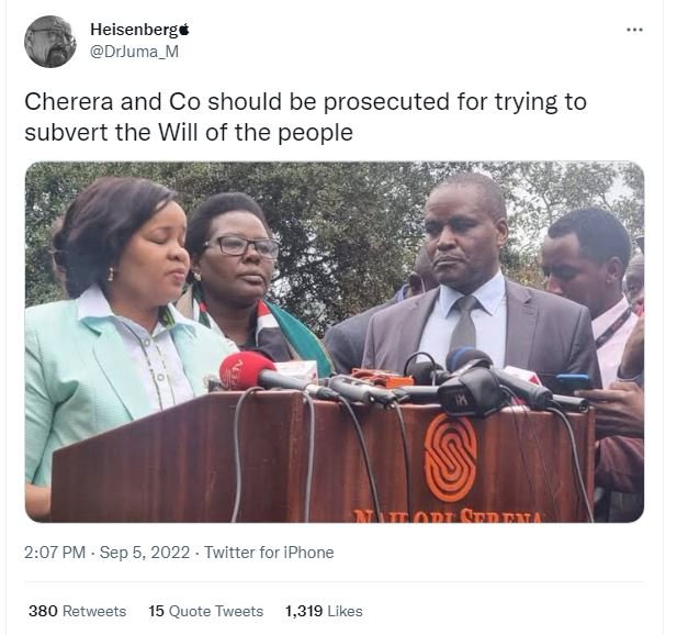 Heisenberg drjuma_m cherera and co should be prosecuted for trying to subvert th