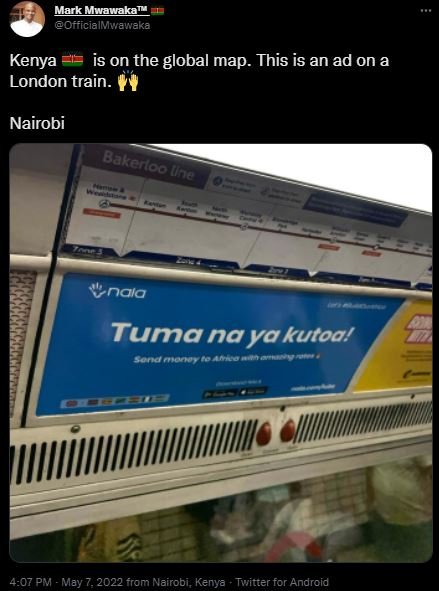 Mark mwawakal officialmwawaka kenya is on the 'global map. this is an ad on a lo