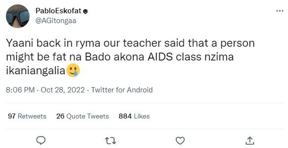 Pabloeskofat 0 agitongaa yaani back in ryma our teacher said that a person might