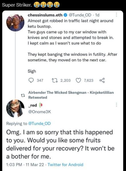 Super striker. 0 chessinslums.eth tunde_od almost got robbed in traffic last nig