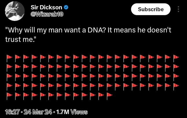 Sir dickson wizarabi subscribe why will my man want a dna? it means he doesn't t