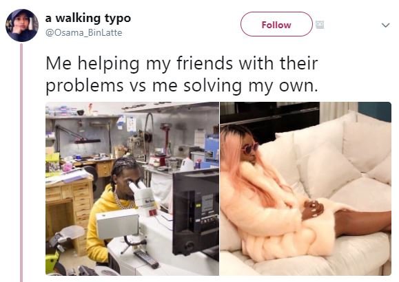 Walking typo osama binlatte follow me helping my friends with their problems vs