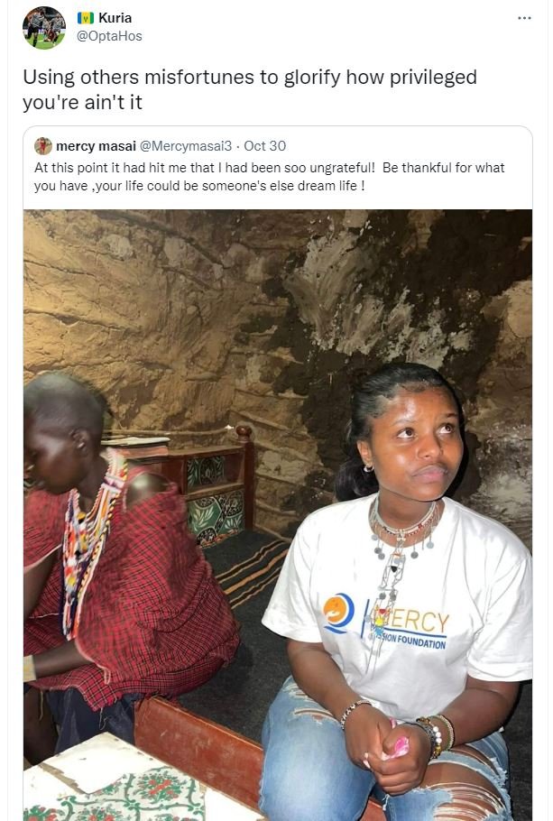 Kuria optahos using others misfortunes to glorify how privileged you're ain't it