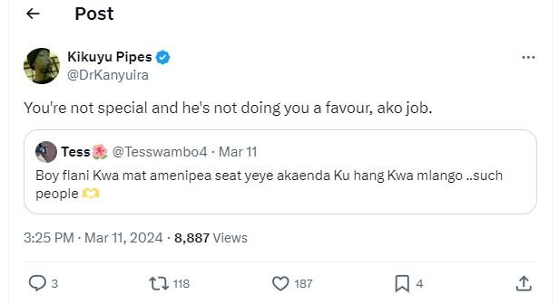 Post kikuyu pipes drkanyuira youre not special and he's not doing you a favour a