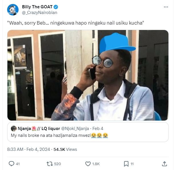 Billy7 the goat crazynairobian waah sorry beb_ ningekuwa hapo ningeku nail usiku