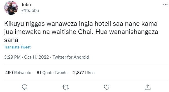 Jobu itsjobu kikuyu niggas wanaweza ingia hoteli saa nane kama jua imewaka na wa