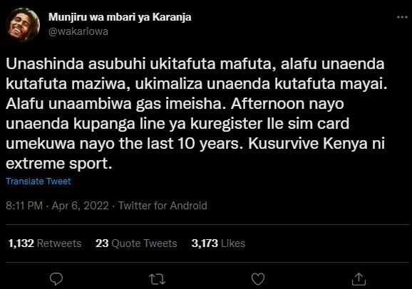 Munjiru wa mbari ya karanja wakariowa unashinda asubuhi ukitafuta mafuta, alafu