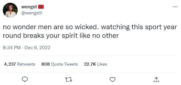 Wengel wengelll no wonder men are so wicked. watching this sport year round brea