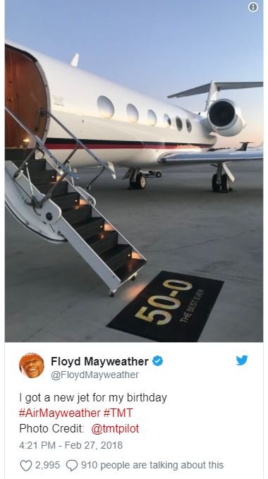 Floyd mayweather floydmayweather got a new jet for my birthday airmayweather tmt